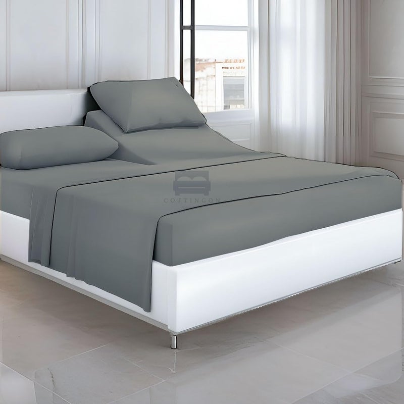 Cottingon 4 Piece Top Split King Sheets Set for Adjustable Beds, 100% Egyptian Cotton 39" Flex Head Shees for Sleep Number Bed fits 16 Inch Deep Mattress, Light Grey Solid - Image 1
